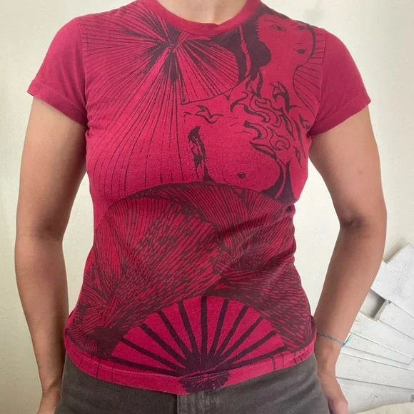 Y2K Japanese Geisha Print T-shirt - Picture 2 of 5